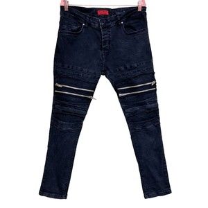 Young Republic Billy Black Moto Jeans With Double Zipper Men’s Size 34